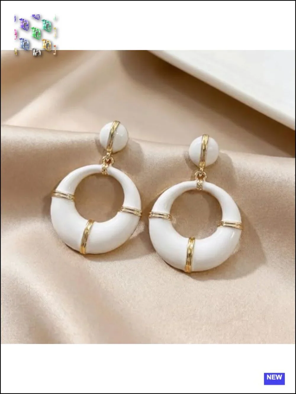 Retro Enamel & Gold-Tone Circular Drop Earrings, Bold Geometric Dangle